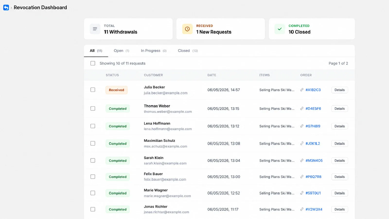 EasyWiderruf Setup im Shopify-Admin mit Konfiguration der Widerrufsfunktion