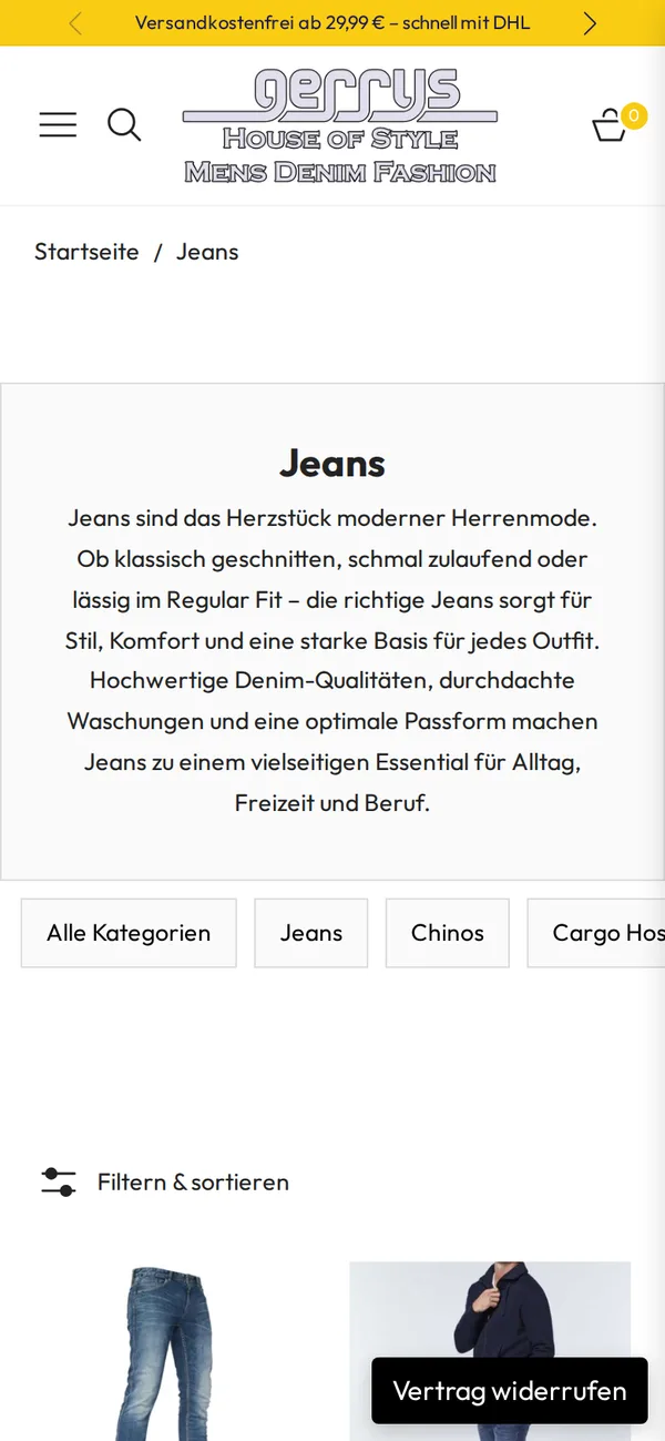 Kollektion Jeans auf dem Handy