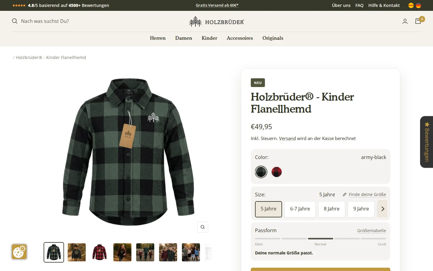 Produktseite eines Flanellhemds