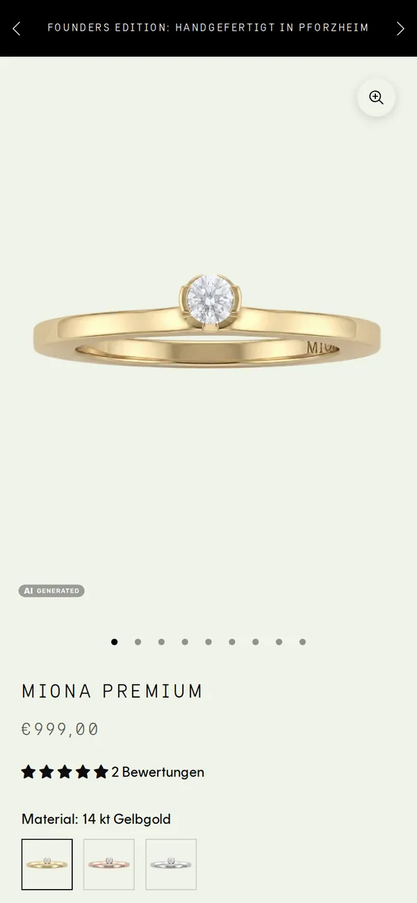Produktseite mit Ring auf dem Handy