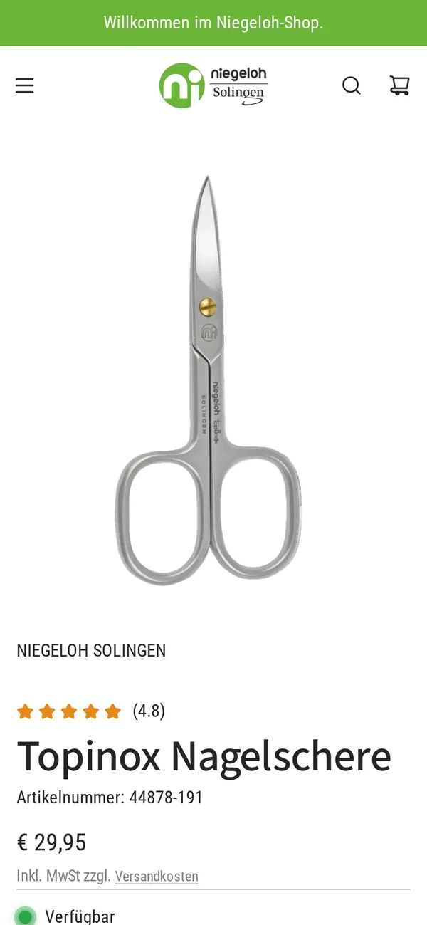 Produktseite auf dem Handy