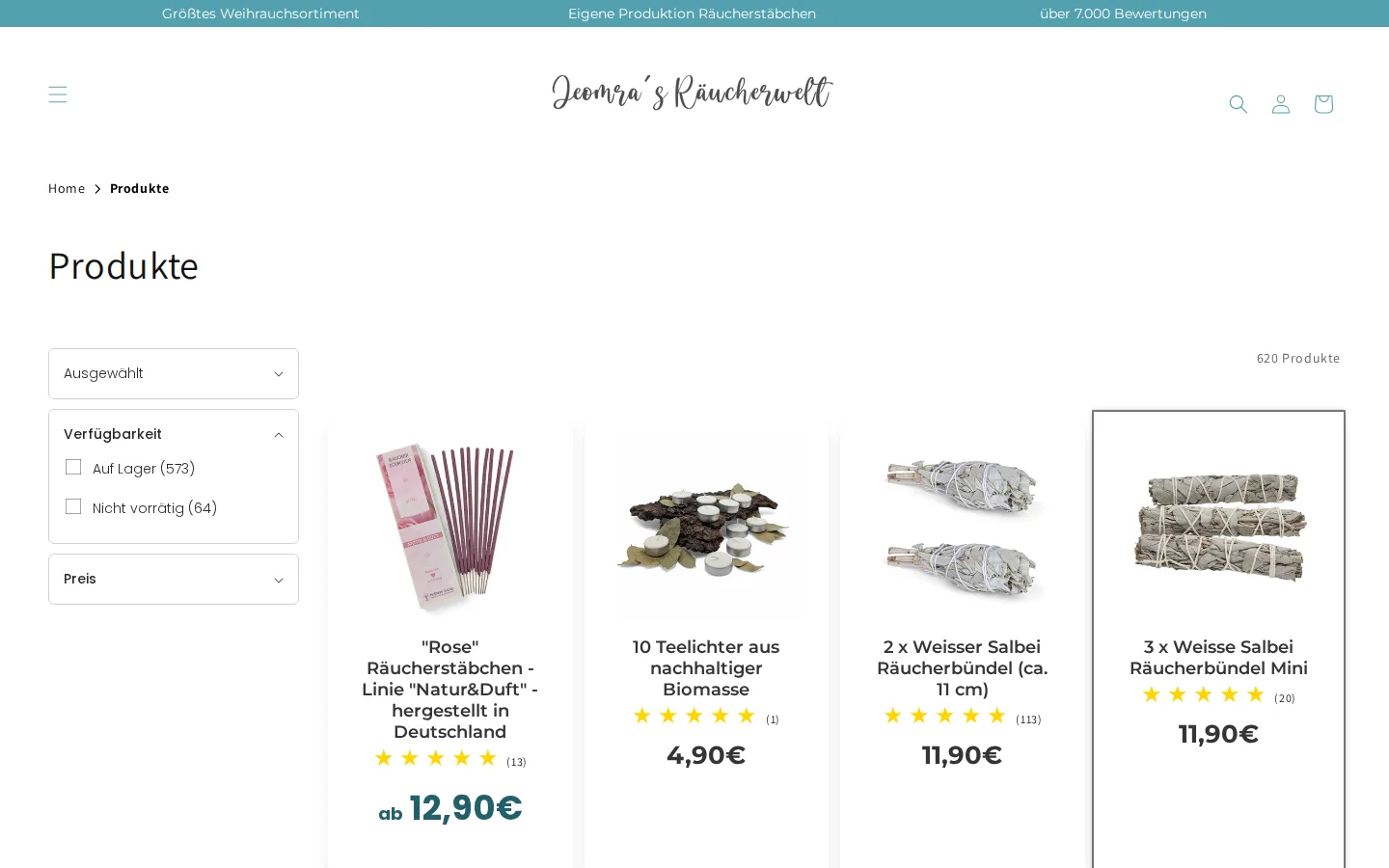 Produktübersicht mit Räucherwerk