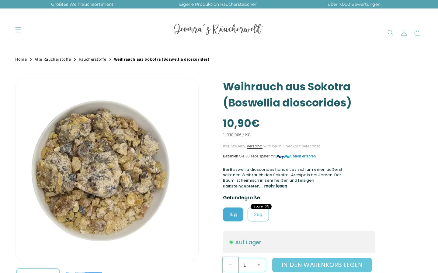 Produktseite Weihrauch aus Sokotra