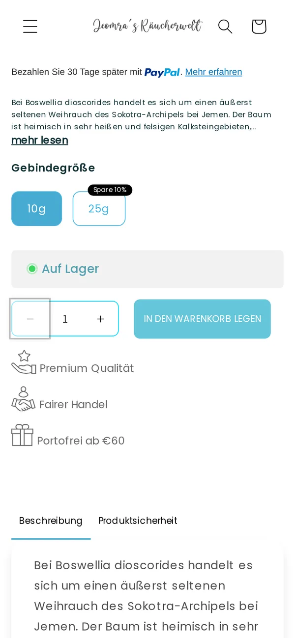 Produktseite auf dem Handy