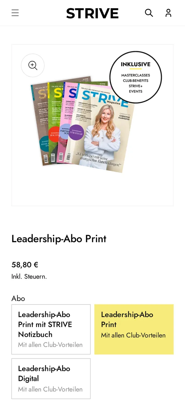 Produktseite des Leadership-Abos auf dem Handy