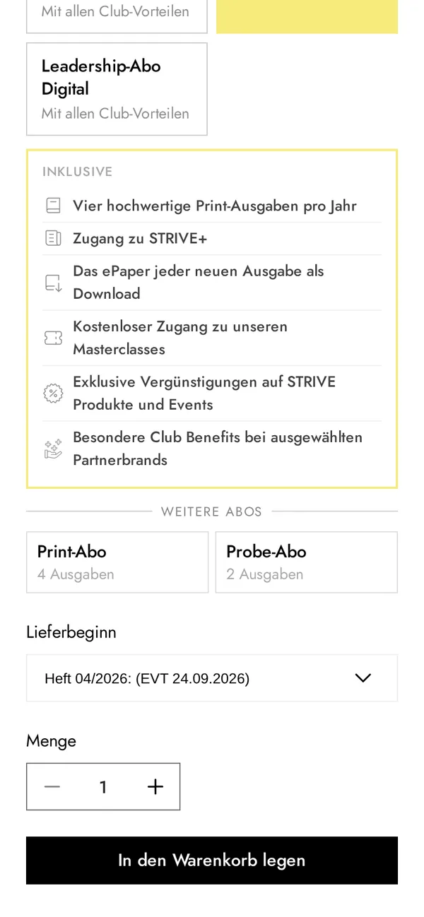 Abo-Vorteile und Auswahl des Lieferbeginns auf dem Handy