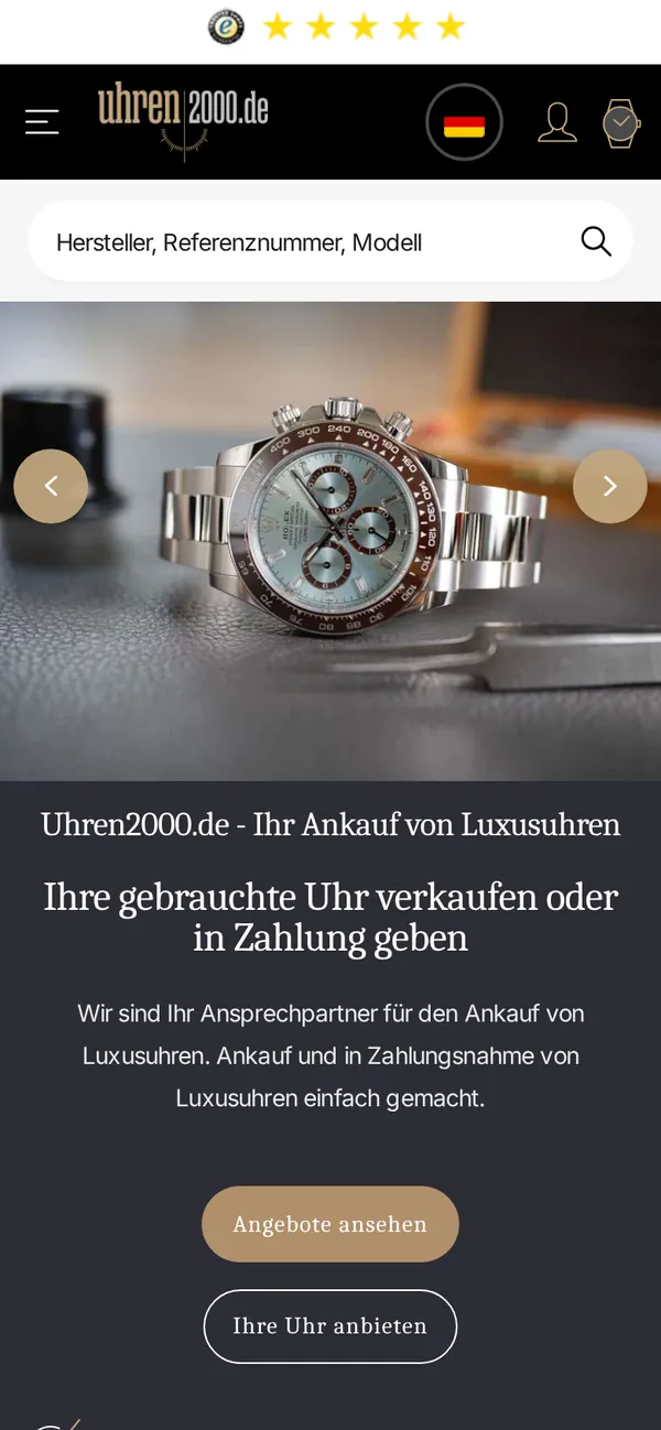 Uhren2000 Startseite auf dem Handy